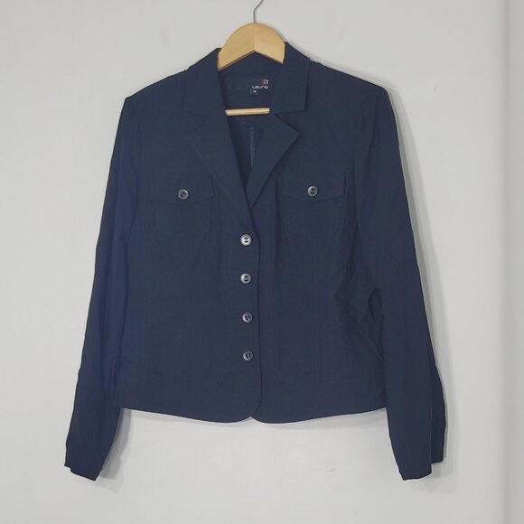 Laura Black Blazer Pockets Collar Single Breasted Business Casual Jacket Size 12 - Picture 1 of 14